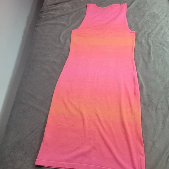 Lauren Ralph Lauren Women Pink Orange Ombre Knit Sheath Dress Medium Sunset Midi - Picture 10 of 11
